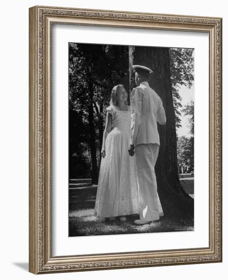 Beth Rhoads and Mike Ames Engaged at Annapolis Week Before Her Graduation at Monticello College-Alfred Eisenstaedt-Framed Photographic Print