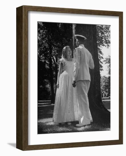 Beth Rhoads and Mike Ames Engaged at Annapolis Week Before Her Graduation at Monticello College-Alfred Eisenstaedt-Framed Photographic Print