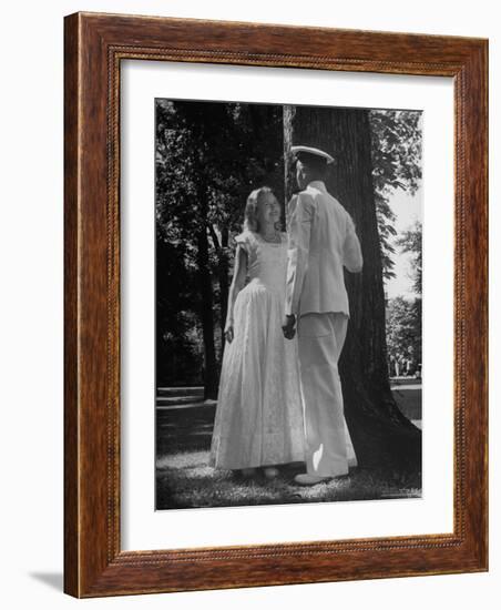 Beth Rhoads and Mike Ames Engaged at Annapolis Week Before Her Graduation at Monticello College-Alfred Eisenstaedt-Framed Photographic Print