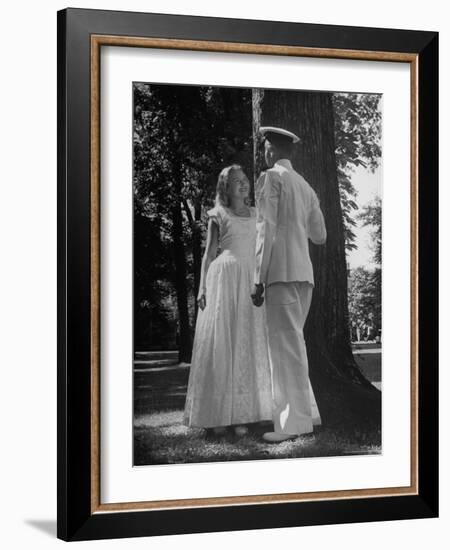 Beth Rhoads and Mike Ames Engaged at Annapolis Week Before Her Graduation at Monticello College-Alfred Eisenstaedt-Framed Photographic Print