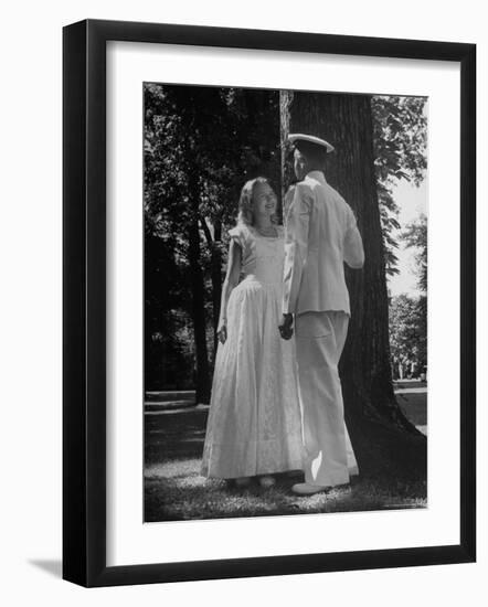 Beth Rhoads and Mike Ames Engaged at Annapolis Week Before Her Graduation at Monticello College-Alfred Eisenstaedt-Framed Photographic Print