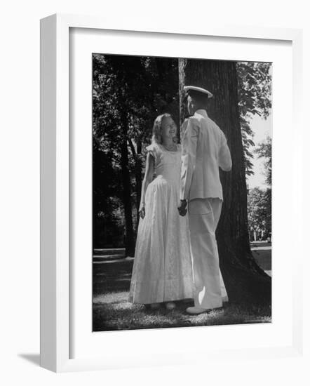 Beth Rhoads and Mike Ames Engaged at Annapolis Week Before Her Graduation at Monticello College-Alfred Eisenstaedt-Framed Photographic Print