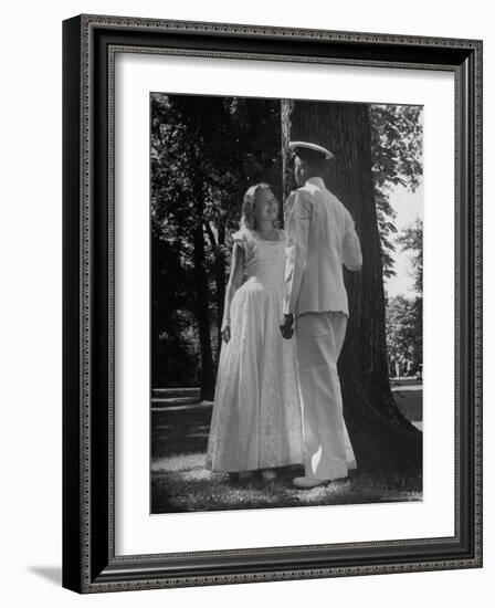 Beth Rhoads and Mike Ames Engaged at Annapolis Week Before Her Graduation at Monticello College-Alfred Eisenstaedt-Framed Photographic Print