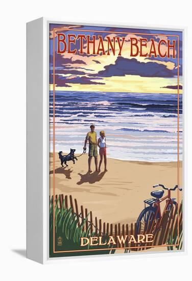 Bethany Beach, Delaware - Beach and Sunset-Lantern Press-Framed Stretched Canvas