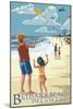 Bethany Beach, Delaware - Kite Flyers-Lantern Press-Mounted Art Print