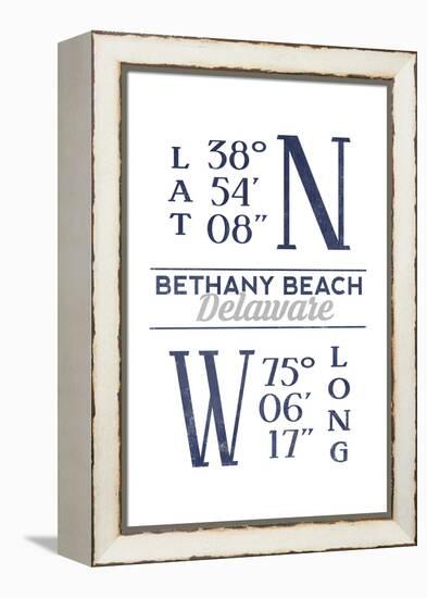 Bethany Beach, Delaware - Latitude and Longitude (Blue)-Lantern Press-Framed Stretched Canvas