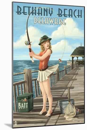 Bethany Beach, Delaware - Pinup Girl Fishing-Lantern Press-Mounted Art Print