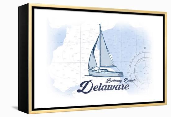 Bethany Beach, Delaware - Sailboat - Blue - Coastal Icon-Lantern Press-Framed Stretched Canvas