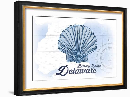 Bethany Beach, Delaware - Scallop Shell - Blue - Coastal Icon-Lantern Press-Framed Art Print