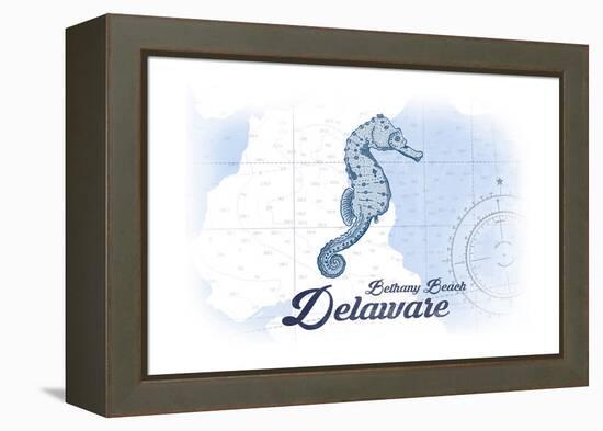 Bethany Beach, Delaware - Seahorse - Blue - Coastal Icon-Lantern Press-Framed Stretched Canvas