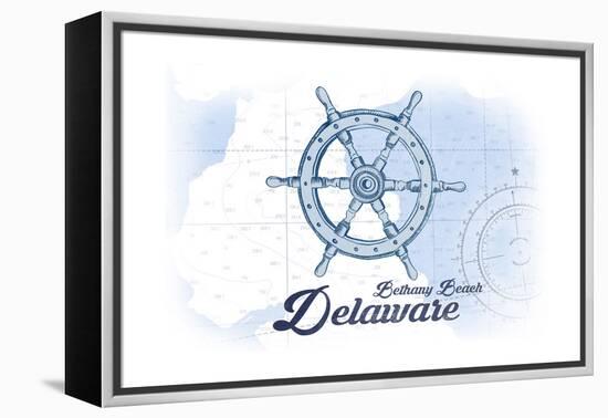 Bethany Beach, Delaware - Ship Wheel - Blue - Coastal Icon-Lantern Press-Framed Stretched Canvas