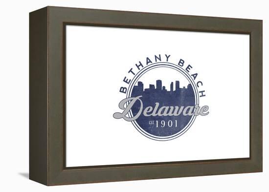 Bethany Beach, Delaware - Skyline Seal (Blue)-Lantern Press-Framed Stretched Canvas