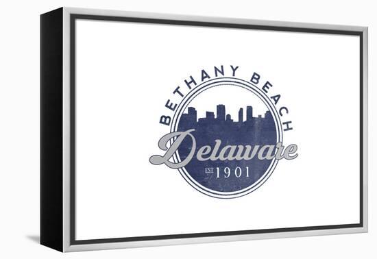 Bethany Beach, Delaware - Skyline Seal (Blue)-Lantern Press-Framed Stretched Canvas