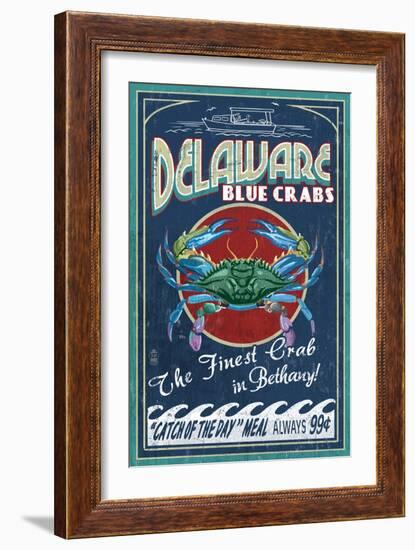 Bethany, Delaware Blue Crabs-Lantern Press-Framed Art Print