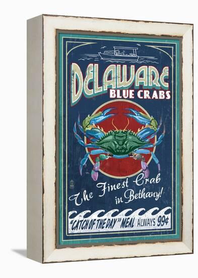 Bethany, Delaware Blue Crabs-Lantern Press-Framed Stretched Canvas