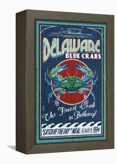 Bethany, Delaware Blue Crabs-Lantern Press-Framed Stretched Canvas