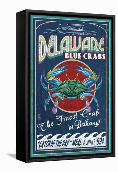 Bethany, Delaware Blue Crabs-Lantern Press-Framed Stretched Canvas