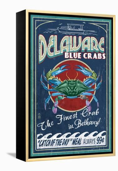 Bethany, Delaware Blue Crabs-Lantern Press-Framed Stretched Canvas