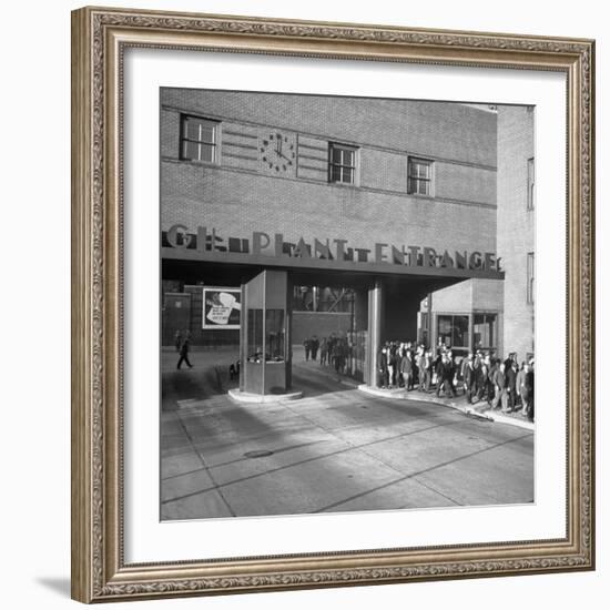 Bethlehem Steel, Reopening after Strike, Showing Workers Leaving, Clock on Wall Says 4 O'Clock-Bernard Hoffman-Framed Photographic Print