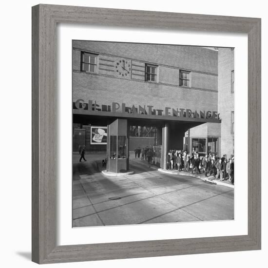 Bethlehem Steel, Reopening after Strike, Showing Workers Leaving, Clock on Wall Says 4 O'Clock-Bernard Hoffman-Framed Photographic Print