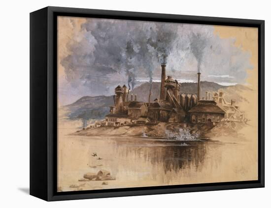 Bethlehem Steel Works in May 1881, Watercolor Painting by Joseph Pennell-null-Framed Stretched Canvas