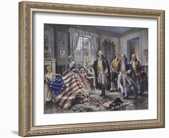 Betsy Ross Shows Washington the Stars and Stripes-Edward Moran-Framed Giclee Print