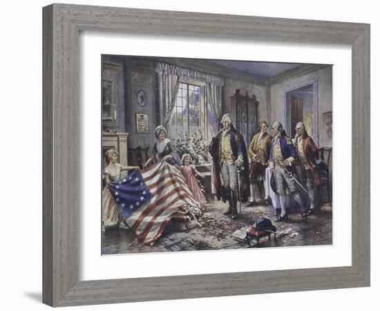 Betsy Ross Shows Washington the Stars and Stripes-Edward Moran-Framed Giclee Print