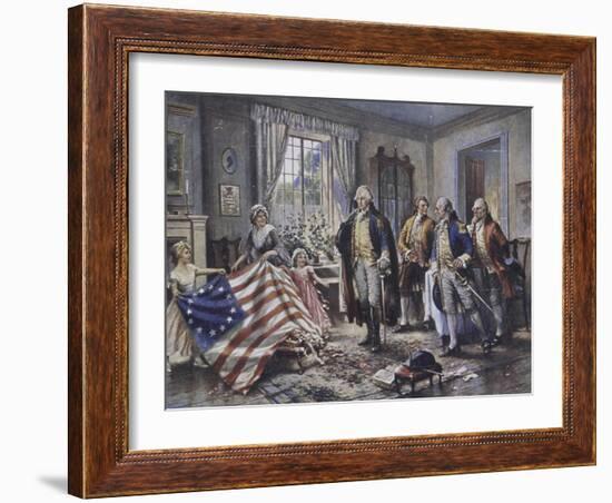 Betsy Ross Shows Washington the Stars and Stripes-Edward Moran-Framed Giclee Print