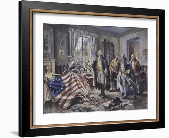 Betsy Ross Shows Washington the Stars and Stripes-Edward Moran-Framed Giclee Print