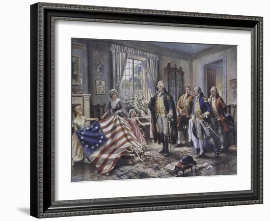 Betsy Ross Shows Washington the Stars and Stripes-Edward Moran-Framed Giclee Print