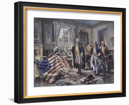 Betsy Ross Shows Washington the Stars and Stripes-Edward Moran-Framed Giclee Print