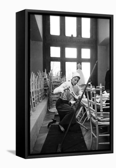 Bettina Graziani Setting Up Seats for Givenchy Runway Show (Will Model In), Paris, France, 1952-Nat Farbman-Framed Premier Image Canvas