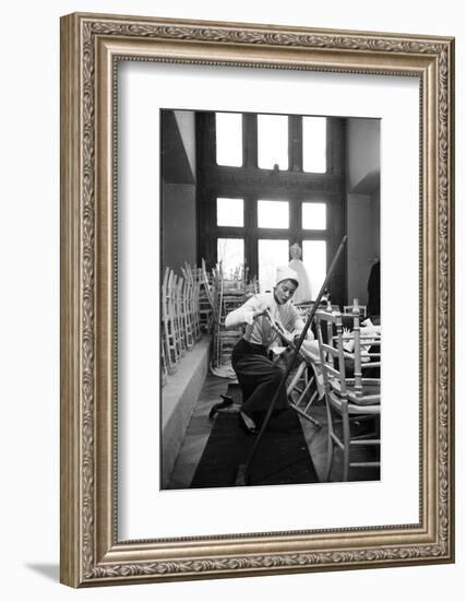 Bettina Graziani Setting Up Seats for Givenchy Runway Show (Will Model In), Paris, France, 1952-Nat Farbman-Framed Photographic Print