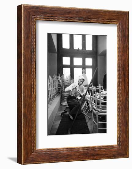 Bettina Graziani Setting Up Seats for Givenchy Runway Show (Will Model In), Paris, France, 1952-Nat Farbman-Framed Photographic Print