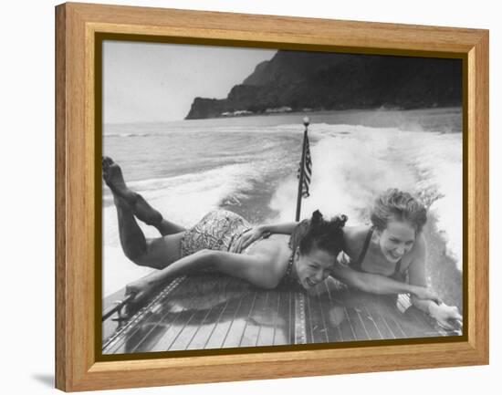 Betty Brooks and Patti McCarty Motor Boating at Catalina Island-Peter Stackpole-Framed Premier Image Canvas