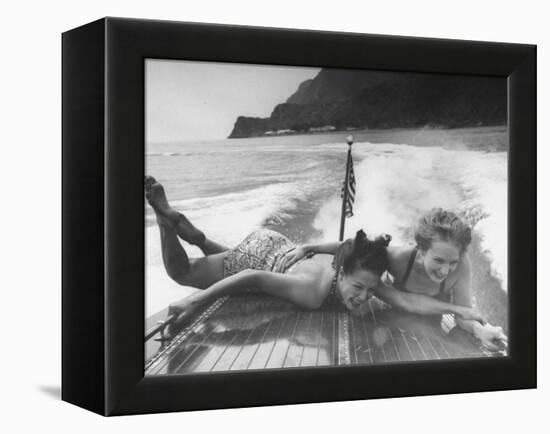 Betty Brooks and Patti McCarty Motor Boating at Catalina Island-Peter Stackpole-Framed Premier Image Canvas