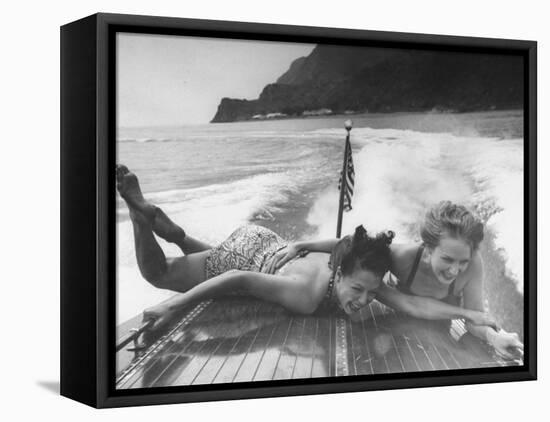 Betty Brooks and Patti McCarty Motor Boating at Catalina Island-Peter Stackpole-Framed Premier Image Canvas