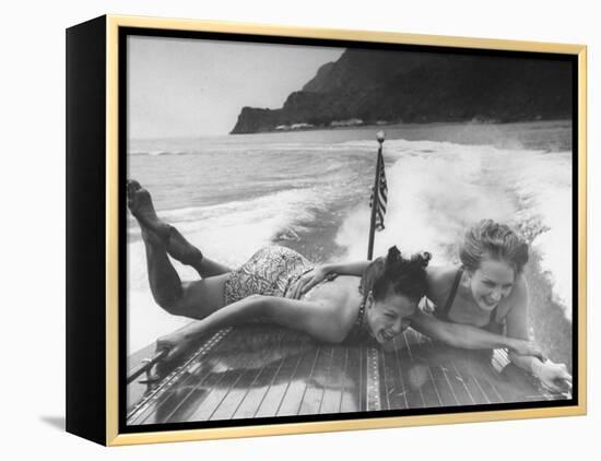 Betty Brooks and Patti McCarty Motor Boating at Catalina Island-Peter Stackpole-Framed Premier Image Canvas