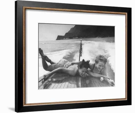 Betty Brooks and Patti McCarty Motor Boating at Catalina Island-Peter Stackpole-Framed Premium Photographic Print