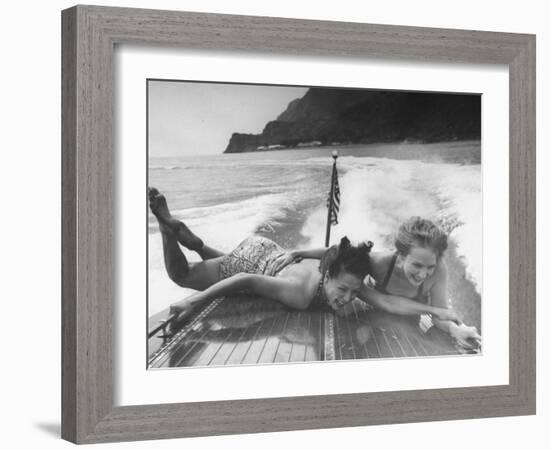 Betty Brooks and Patti McCarty Motor Boating at Catalina Island-Peter Stackpole-Framed Photographic Print