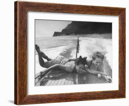 Betty Brooks and Patti McCarty Motor Boating at Catalina Island-Peter Stackpole-Framed Photographic Print