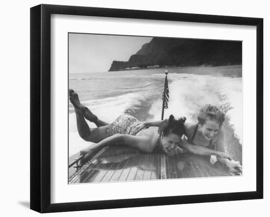 Betty Brooks and Patti McCarty Motor Boating at Catalina Island-Peter Stackpole-Framed Photographic Print