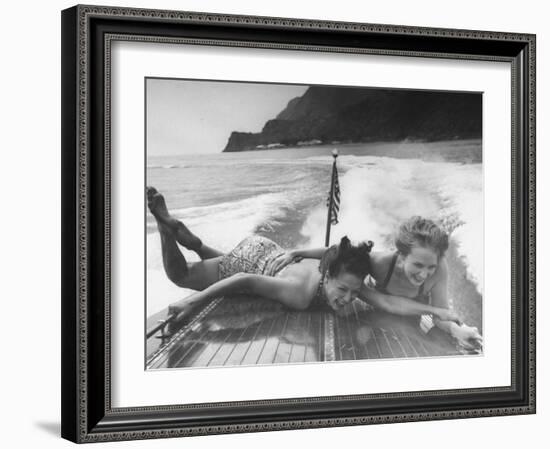 Betty Brooks and Patti McCarty Motor Boating at Catalina Island-Peter Stackpole-Framed Photographic Print