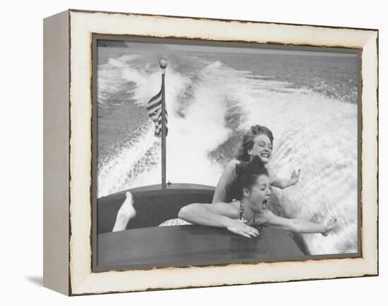 Betty Brooks and Patti McCarty Motor Boating at Catalina Island-Peter Stackpole-Framed Premier Image Canvas