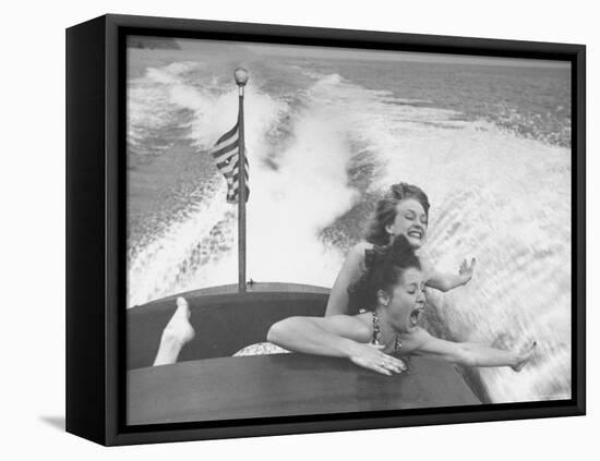 Betty Brooks and Patti McCarty Motor Boating at Catalina Island-Peter Stackpole-Framed Premier Image Canvas