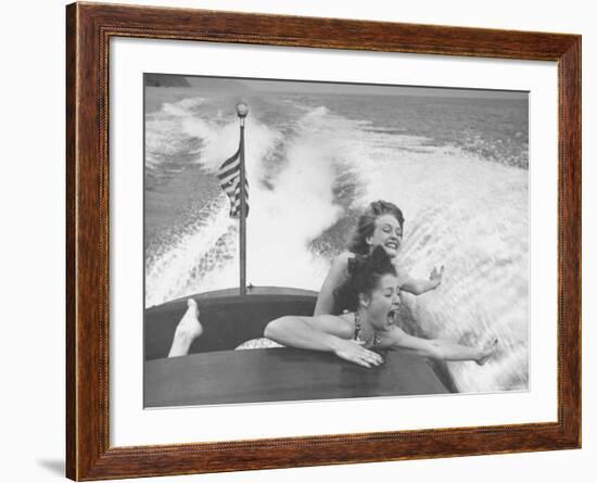 Betty Brooks and Patti McCarty Motor Boating at Catalina Island-Peter Stackpole-Framed Photographic Print