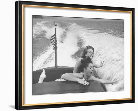 Betty Brooks and Patti McCarty Motor Boating at Catalina Island-Peter Stackpole-Framed Photographic Print