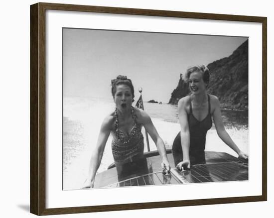 Betty Brooks and Patti McCarty Motor Boating at Catalina Island-Peter Stackpole-Framed Premium Photographic Print