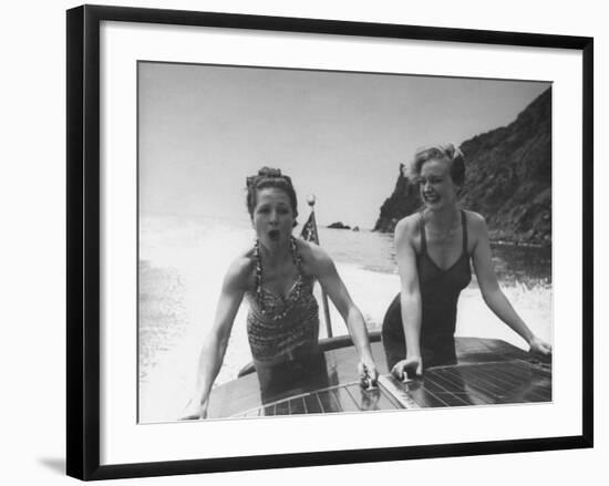 Betty Brooks and Patti McCarty Motor Boating at Catalina Island-Peter Stackpole-Framed Premium Photographic Print