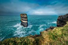 Dun Briste Sea Stack resists the onslaught of the stormy Atlantic Ocean, County Mayo, Ireland.-Betty Sederquist-Photographic Print